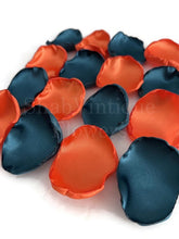 Load image into Gallery viewer, Dark Teal and Orange flower petals, flower girl petals, fall rustic wedding, dessert table decor