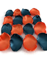 Load image into Gallery viewer, Dark Teal and Orange flower petals, flower girl petals, fall rustic wedding, dessert table decor