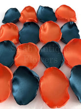 Load image into Gallery viewer, Dark Teal and Orange flower petals, flower girl petals, fall rustic wedding, dessert table decor