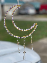 Load image into Gallery viewer, Moon Suncatcher, glass bead crystals, amethyst gemstones, gifts for anyone, year round decorations