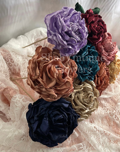 Burgundy, Gold, Rose Gold, Terracotta, Teal, Lavender Satin Flowers artificial stems, Wedding Flower centerpiece, reception table decorations
