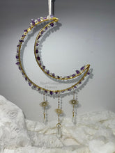 Load image into Gallery viewer, Moon Suncatcher, glass bead crystals, amethyst gemstones, gifts for anyone, year round decorations