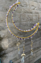 Load image into Gallery viewer, Moon Suncatcher, glass bead crystals, amethyst gemstones, gifts for anyone, year round decorations