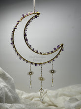 Load image into Gallery viewer, Moon Suncatcher, glass bead crystals, amethyst gemstones, gifts for anyone, year round decorations