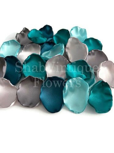 Dark Teal, Seafoam, Jade, Slate, Light Silver Flower Petals, Flower Girl Petals, Fall Wedding Aisle Decor