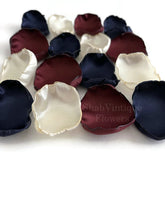 Load image into Gallery viewer, Burgundy, ivory, &amp; navy blue flower petals, flower girl petals, wedding aisle decor