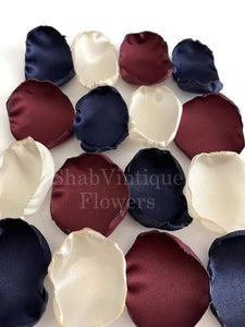 Burgundy, ivory, & navy blue flower petals, flower girl petals, wedding aisle decor