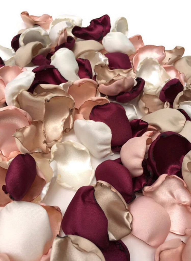 Maroon, blush, ivory, champagne flower petals