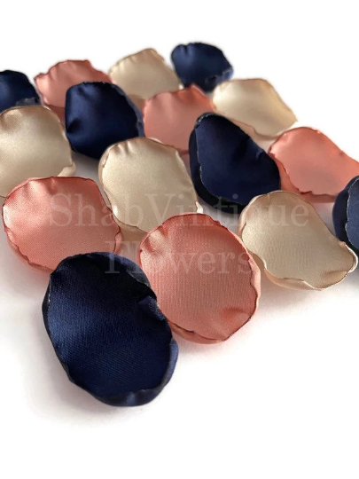 Wedding Decorations, Navy Blue, Rose Gold, Champagne mix of flower petals, rose gold wedding centerpieces, flower girl petals