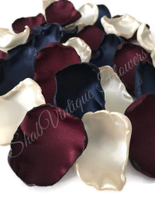 Burgundy, ivory, & navy blue flower petals, flower girl petals, wedding aisle decor