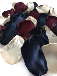 Burgundy, ivory, & navy blue flower petals, flower girl petals, wedding aisle decor