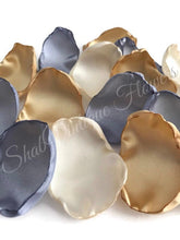 Load image into Gallery viewer, Gold, dusty blue, and ivory flower petals for weddings, parties, etc.