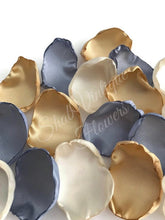 Load image into Gallery viewer, Dusty Blue Ivory Gold flower petals, Flower Girl Petals, Wedding Aisle Decor, Fall Rustic Wedding, Cake table decor