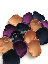 Load image into Gallery viewer, Plum purple, Old Gold, Navy blue mix of flower petals, rose petals, table decor, flower girl petals, wedding decor