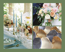 Load image into Gallery viewer, Dusty Blue Ivory Gold flower petals, Flower Girl Petals, Wedding Aisle Decor, Fall Rustic Wedding, Cake table decor