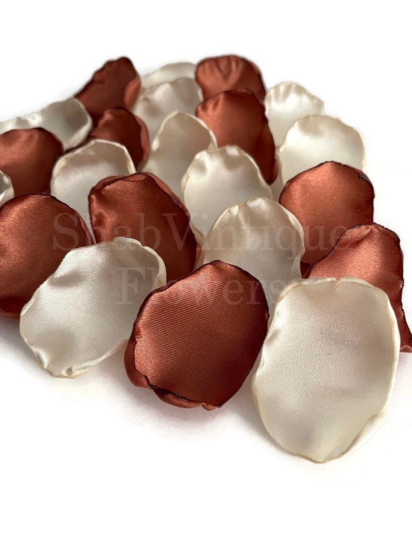 Terracotta and Ivory mix of 100 Flower Petals, Flower Girl Petals, Boho Wedding Decor, Fall Wedding Decor