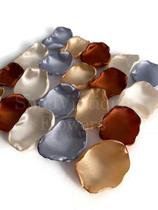 Dusty Blue, Ivory, Gold, and Copper flower petals, Rustic Wedding Decor, Vow Renewal Decor, Birthday Party Decor