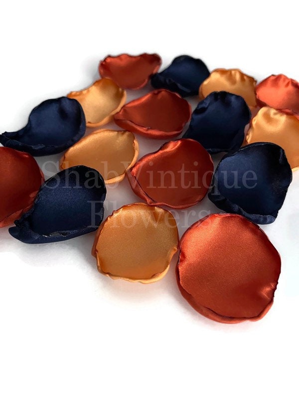 Reception Table Decor, Navy Blue, Rust, Marigold mix of flower petals, Wedding Aisle Decor, Flower Girl Petals
