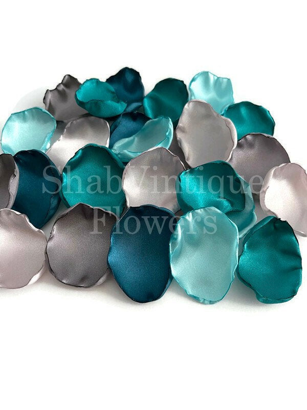 Dark Teal, Seafoam, Jade, Slate, Light Silver Flower Petals, Flower Girl Petals, Fall Wedding Aisle Decor