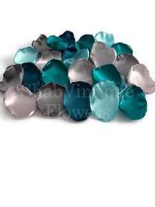 Dark Teal, Seafoam, Jade, Slate, Light Silver Flower Petals, Flower Girl Petals, Fall Wedding Aisle Decor