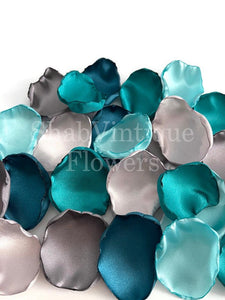 Dark Teal, Seafoam, Jade, Slate, Light Silver Flower Petals, Flower Girl Petals, Fall Wedding Aisle Decor