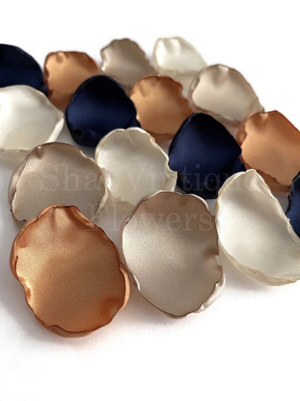 Champagne, Old Gold, Ivory, Navy blue mix of flower petals