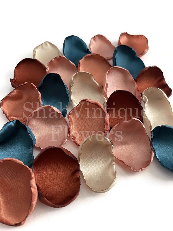 Rustic Wedding Aisle Decorations, Teal, Terracotta, Sienna, Champagne, and Rose Gold Flower Petals, flower girl petals, hen party decor
