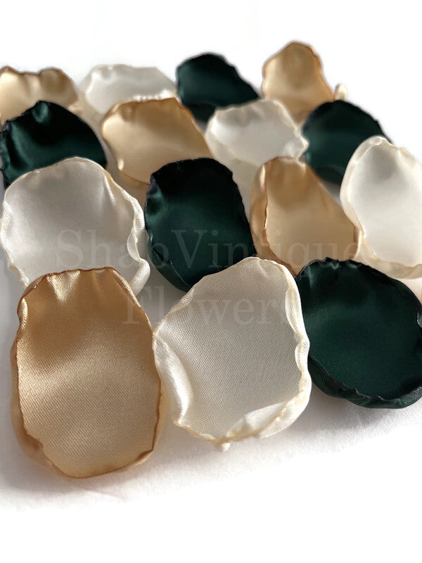 Emerald green, ivory, gold Flower Petals, Wedding Aisle Decor, Birthday Party, Dessert Table Decor