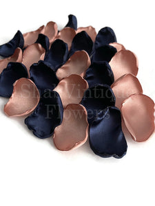 navy blue and rose gold flower petals