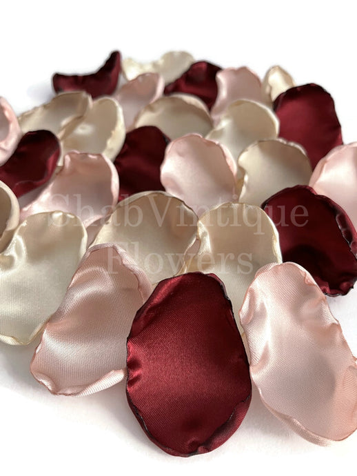Maroon, blush, ivory, champagne flower petals