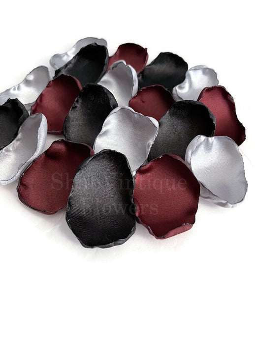 Burgundy, black and silver flower petals, rose petals, table decor, flower girl petals, wedding decor, party decor