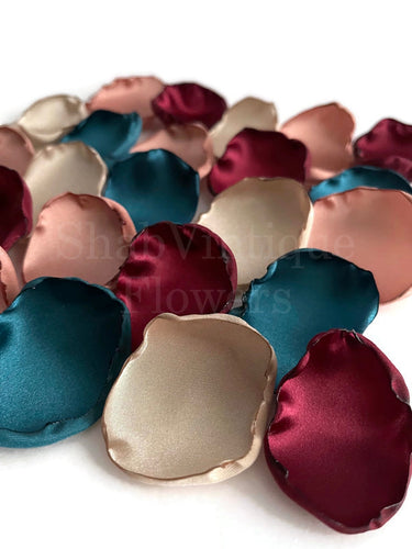 Maroon, rose gold, teal, champagne mix of 100 flower petals