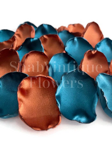 Teal and Copper mix of 100 flower petals